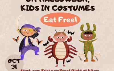 Hoppy Halloween!  Swing on by for dinner before your Trick or Treat adventures! Kids in costumes get a free kids meal (with the purchase of an adult meal).