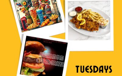 We have a trio of things going on for you on Tuesdays! FOUR tiki drinks for $9 each! 🍽️ Two for One Fish & Chips (dine in only) The Maximum Overgrind Burger is on special! Vote it beat burger at: https://play.digitaljoy.media/a5c1ae22-5884-474d-a9ec-9f89336444c9