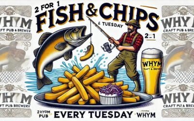 That’s right…it’s two-for-one Tuesday on Fish & Chips at Whym! Come early and you can also enjoy our Happy Hour specials…$5 Pretzels, $5 house beers, and $5 Tito’s. Tuesdays are terrific at Whym, even if the weather isn’t! #whymbeer #whym #whymbrewery # #seacoasteats #seacoastbrewery #nhbrewery #hamptonnh #craftmenu #craftbeer #craftcocktails #whymcraftpubandbrewery #nhcraftbeer #nhbeer #newenglandcraftbeer #hypebrews #newenglandbeer #liveentertainment #happyhour
